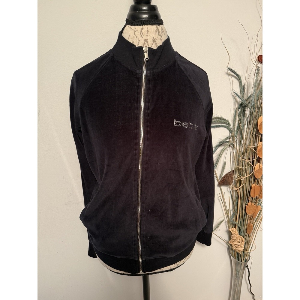 Bebe Track Jacket Activewear Outwear Zip Up Jacket Size XS VTG Y2K Medium Black‎